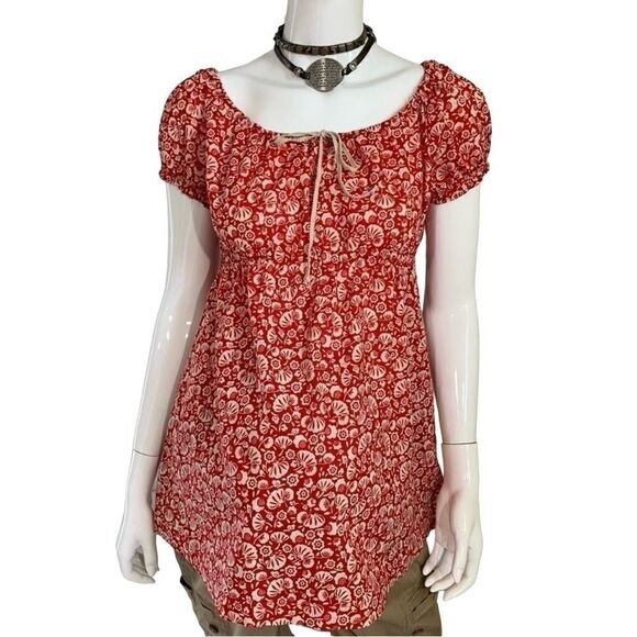 ‎Motherhood Maternity red/tan floral Cottagecore on/off shoulder top - M - Picture 1 of 9